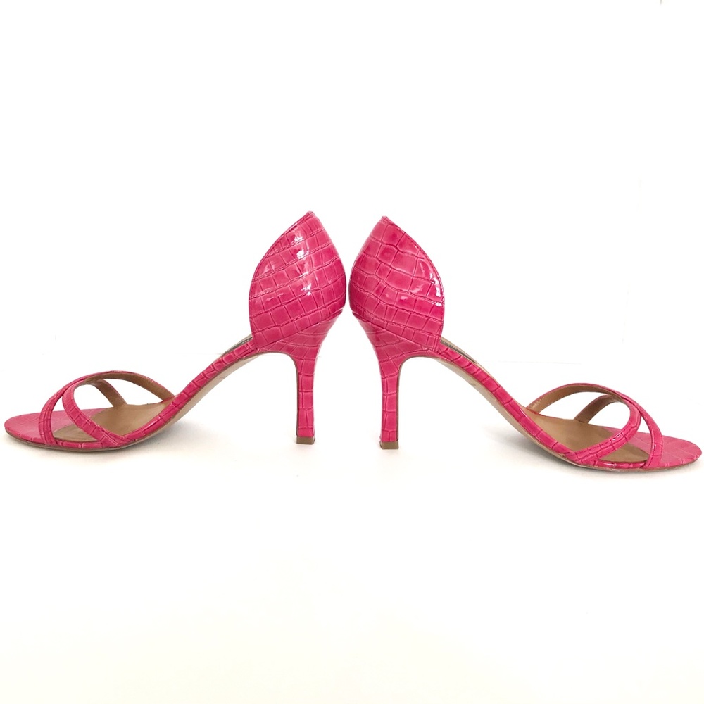 Ann Taylor: Pink ‘croc’ peep toe, d’'orsay heels, 3.5" heel, size 7
